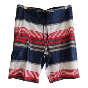 O'Neill Red White and Blue Board Shorts Trunks 32  10" Ins. Swim Beach Vacation
